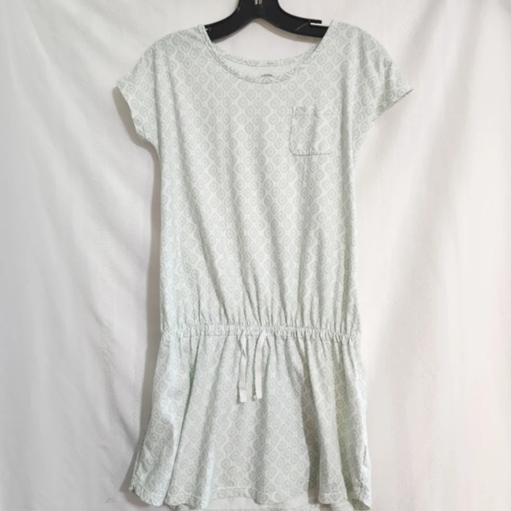 OLD NAVY, YOUTH WHITE/GREEN GEOMETRIC PATTERN, CINCHED WAIST DRE SIZE XL A-89